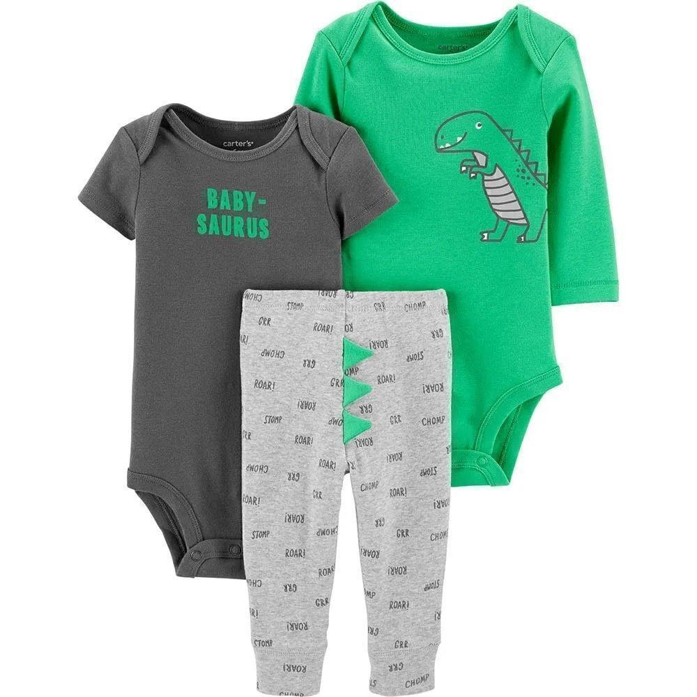 Carters 3 piece Dinosaur Long Sleeve Short Sleeve Onesie Set 12 months